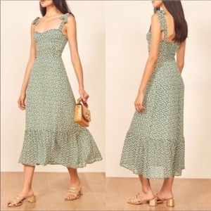 Reformation Green and White Floral Nikita Dress